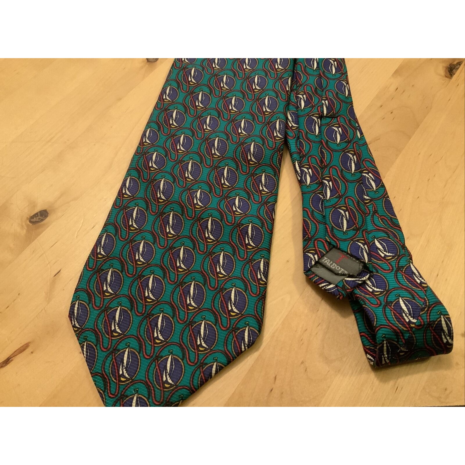 Robert Talbott Tie Sail Boat 100 Silk Made In Usa GreenBlue Rare